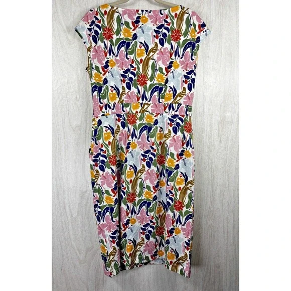 Boden Florrie Jersey Dress 14L Ivory Bird Floral NWT Pockets Resort Chic - Picture 3 of 9